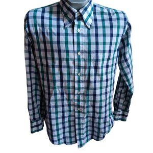 Vintage Gant Mens Green & Blue Plaid Button-Down Oxford Shirt Size 16-35 Medium